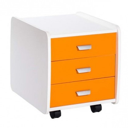 Детская выкатная тумба Лидер 3 ящика, цвет Белый/Оранжевый в Липецке - изображение