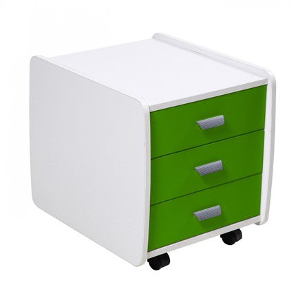 Тумба детская выкатная Лидер 3 ящика, цвет Белый/Зеленый в Магнитогорске - изображение