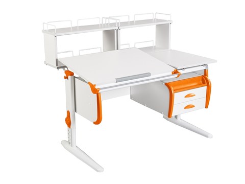 Растущий стол 1/75-40 (СУТ.25) + Polka_zz 1/600 (2 шт.) + Tumba 3  белый/белый/Оранжевый в Саранске - изображение