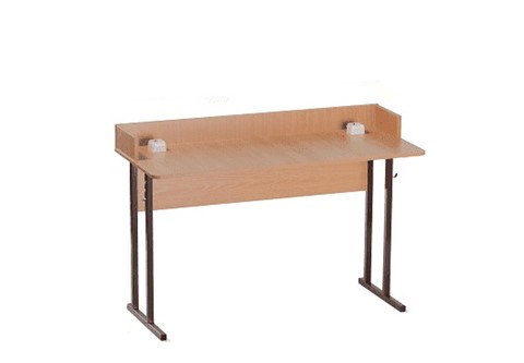 Детский стол 2-местный для кабинета физики с бортом 5, ЛДСП Бук/Коричневый в Рязани - изображение