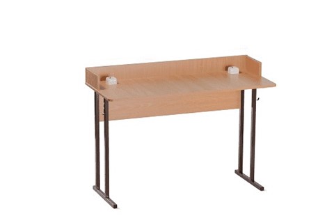 Детский стол 2-местный для кабинета физики с бортом 6, ЛДСП Бук/Коричневый в Перми - изображение
