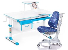 Комплект растущая парта + стул Mealux Mealux EVO Evo-40 BL (арт. Evo-40 BL + Y-528 F) / (стол+полка+кресло) / белая столешница / цвет пластика голубой в Перми