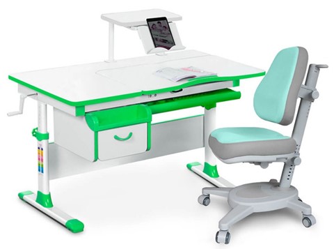 Комплект растущая парта + стул Mealux EVO Evo-40 Z (арт. Evo-40 Z + Y-110 TG) / (стол+полка+кресло) / белый, зеленый, серый в Кургане - изображение