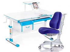 Комплект растущая парта + стул Mealux EVO Evo-40 BL (арт. Evo-40 BL + Y-528 SB) / (стол+полка+кресло) / белая столешница / цвет пластика голубой в Перми