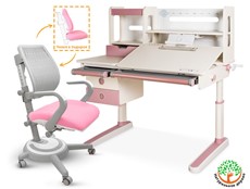 Комплект из растущих стола и кресла Mealux Oxford Max + Ergoback, белый/розовый в Рязани