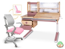 Растущий стол + кресло Mealux Oxford Wood Max + Ergoback, розовый в Рязани