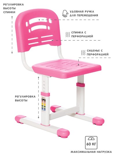 Растущая парта и растущий стул SET HOLTO-17А, розовый в Перми - изображение 4