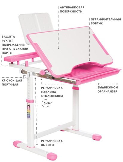 Растущая парта и растущий стул SET HOLTO-17А, розовый в Саранске - изображение 5