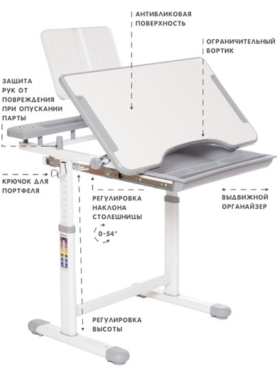 Растущие парта + стул SET HOLTO-17А, серый в Иркутске - изображение 5