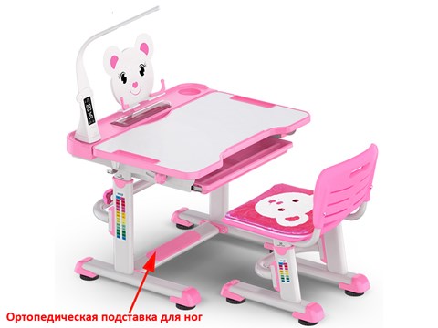 Стол растущий и стул Mealux EVO BD-04 Teddy New XL, с лампой, WP+Led, розовая в Ижевске - изображение