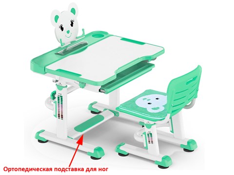 Растущая парта и стул Mealux EVO BD-04 Teddy New XL, green, зеленая в Курске - изображение